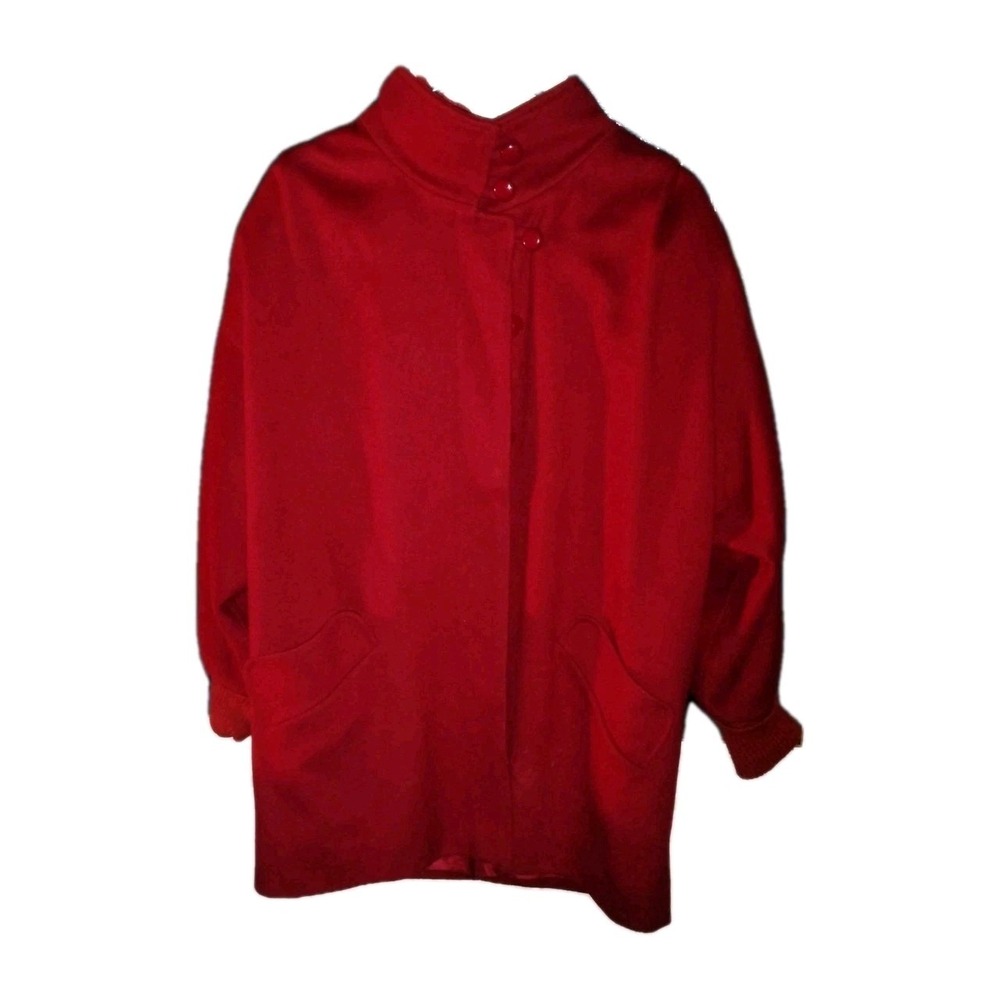 Vintage Portrait Womens Red Coat L Jacket 75% Wool Ribbed, Cuff-neck Button up
